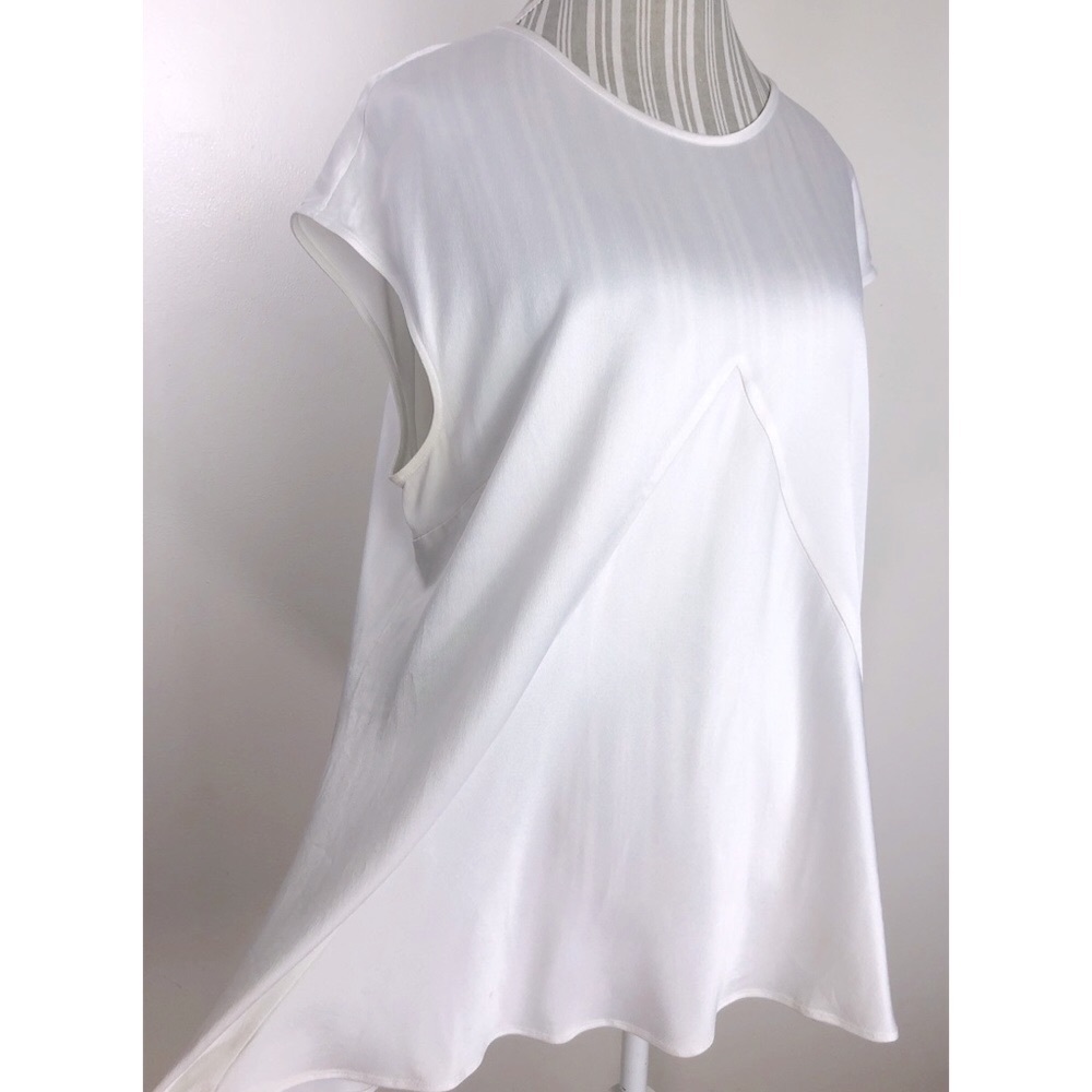 St. John White Silk-Blend Sleeveless A-Line Top